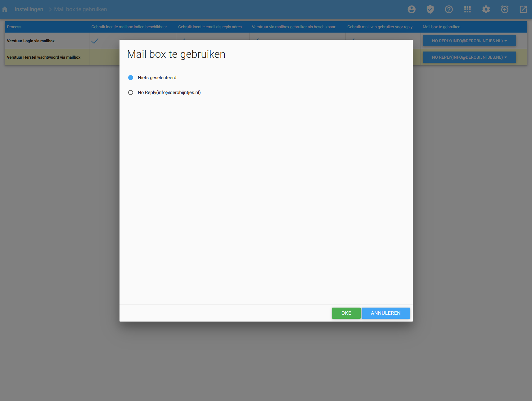 Selecteer mailbox te gebruiken