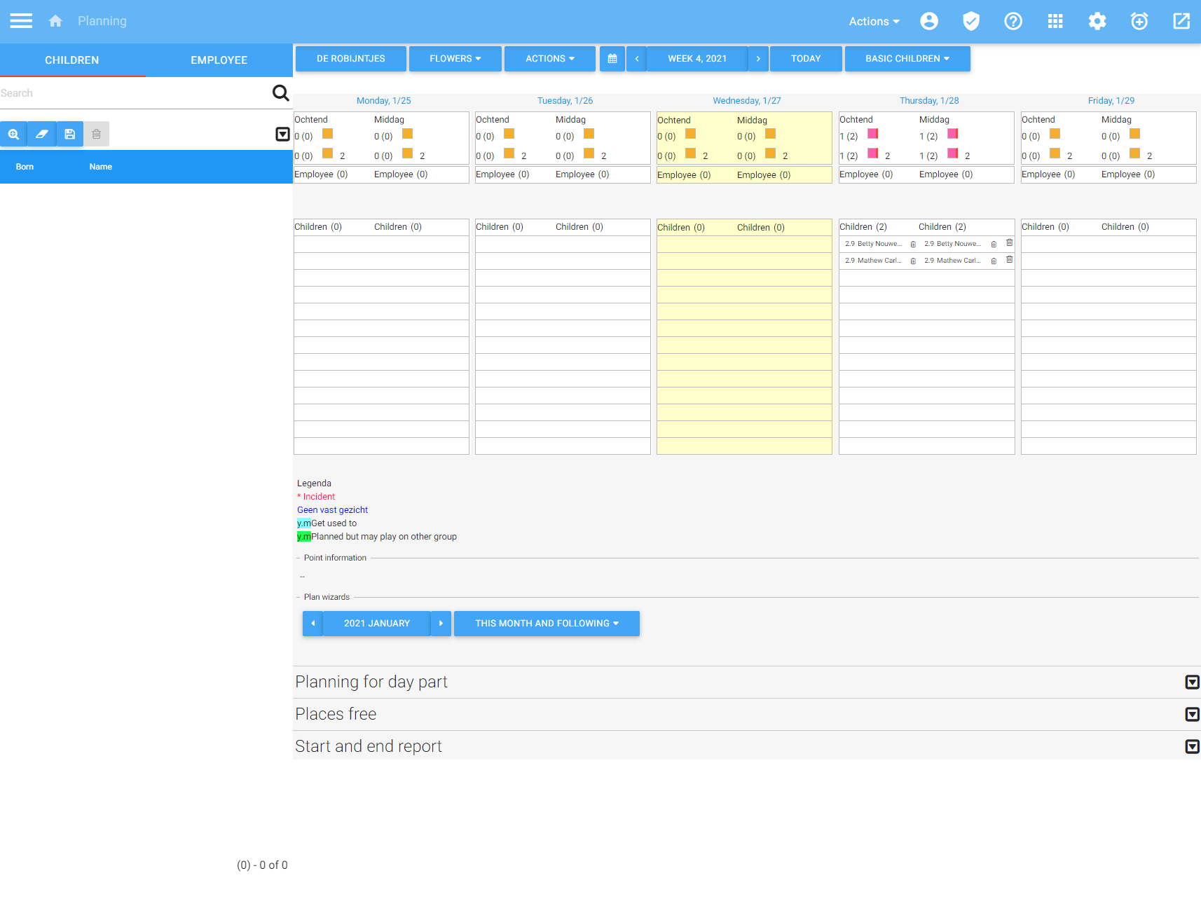 Planning scherm.